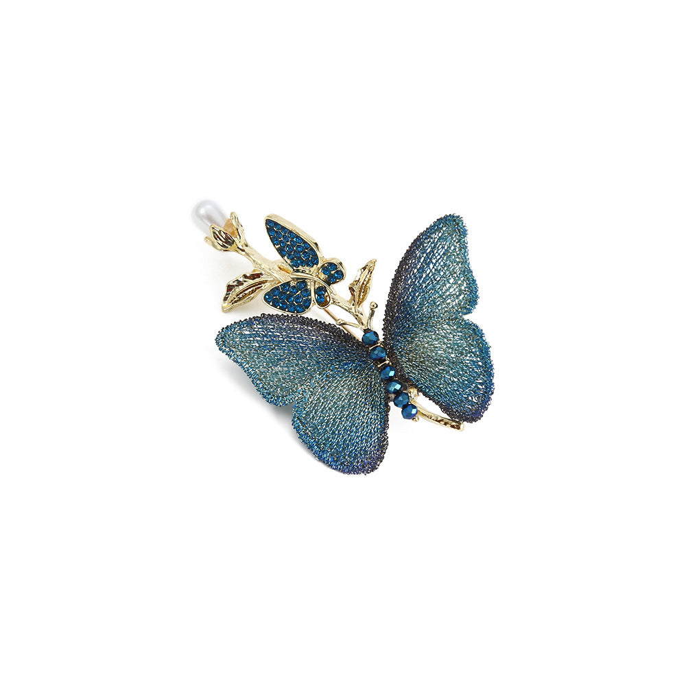 Luxury Embroidered Fabric Pearl Butterfly Brooch (5 pcs)
