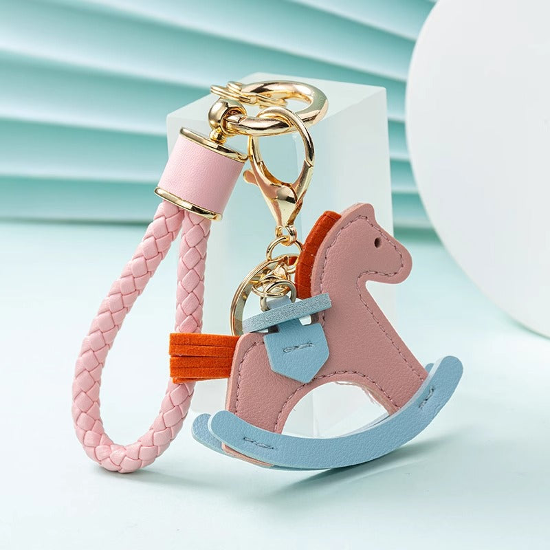 Pink Rocking Horse with Leather Strap Charm Pendant