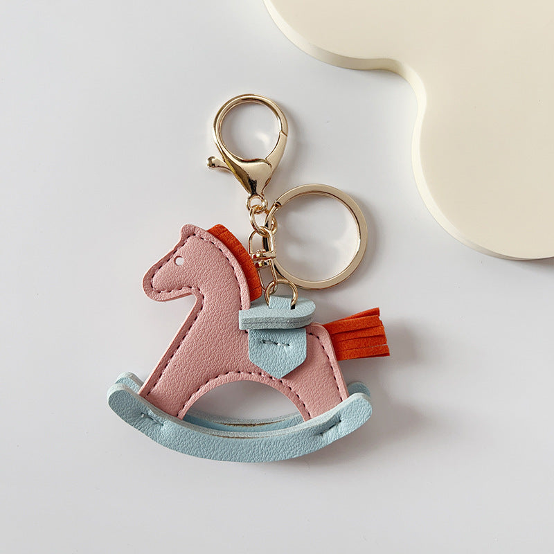 Pink Rocking Horse Charm Pendant Keychain Gift
