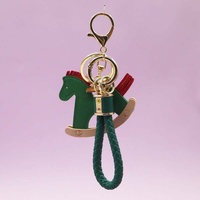 Green Rocking Horse with Leather Strap Charm Pendant Charm Pendant Keychain