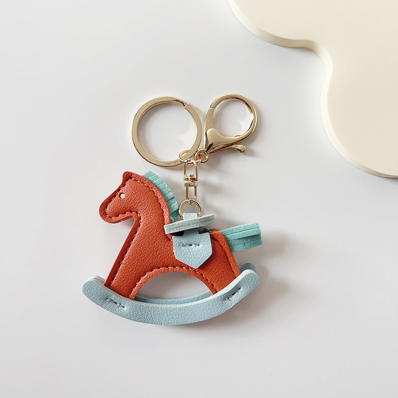 Beige Rocking Horse Charm Pendant Keychain