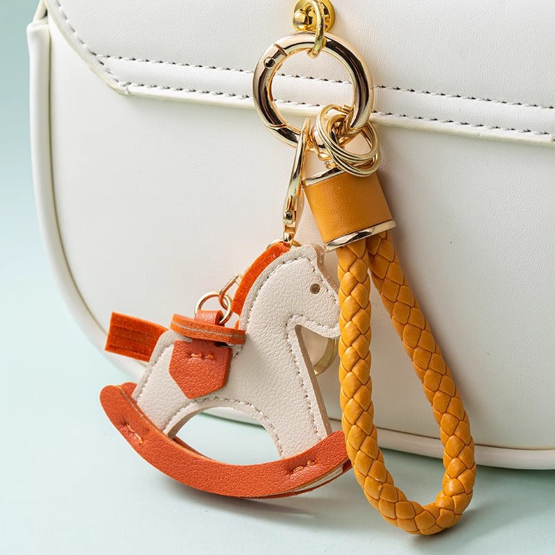 Tangerine Rocking Horse with Leather Strap Charm Pendant Bag Charm Wholesale