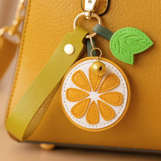 Lemon yellow PU leather fruit slice keychain cute keychain purse bag charm wholesale bulk