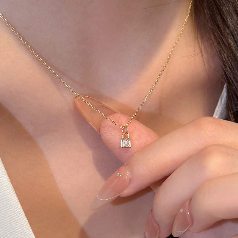 Dainty CZ Necklace Lock Pendant 14K Gold Plated Silver 925 Wholesale Set of 5