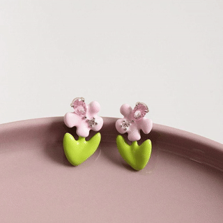 Wholesale 5 Pairs Set Brass Tulip Floral Enamel Earrings with Crystal Accents Spring Collection Resale Ready