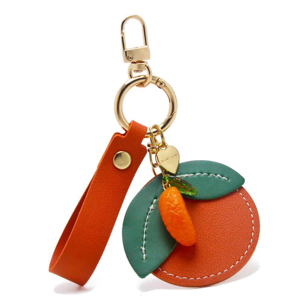 Orange PU leather tangerine slice keychain wristlet bulk buy cute bag charm wholesale