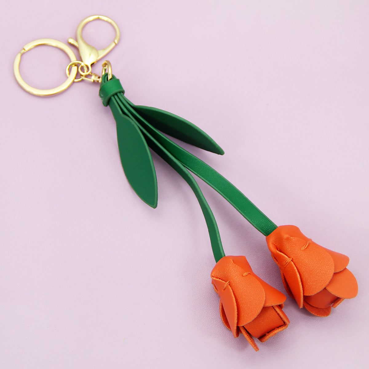 fresh orange tulip PU leather bag charm for keys or handbags – 5 piece set