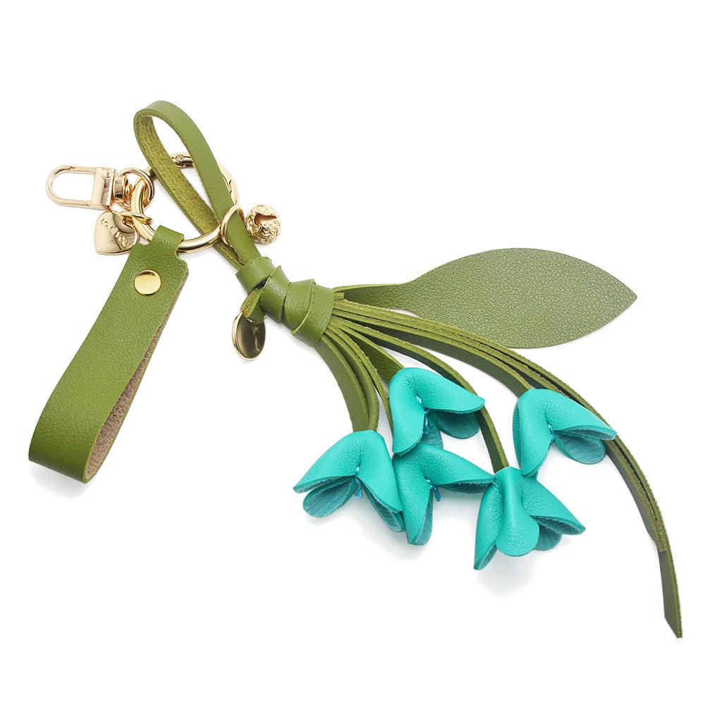 Blue orchid keychain PU leather flower charm wholesale bag accessories