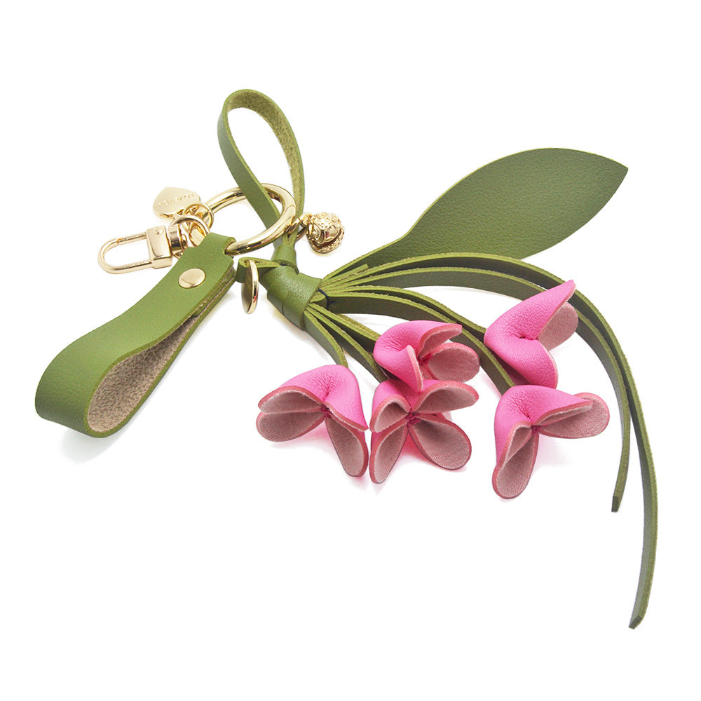 Hot pink orchid keychain PU leather flower bag charm wholesale gift accessories