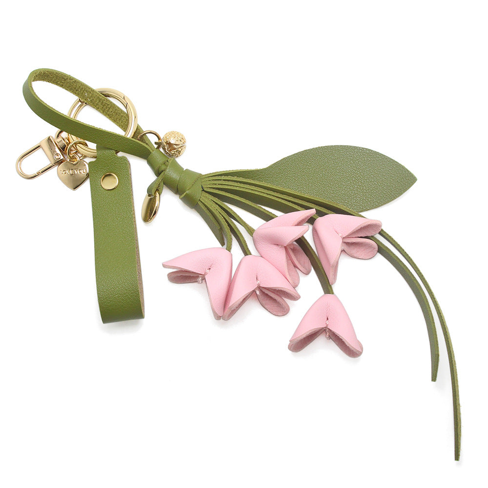 Wholesale orchid keychain pink PU leather flower bag charm bulk accessories