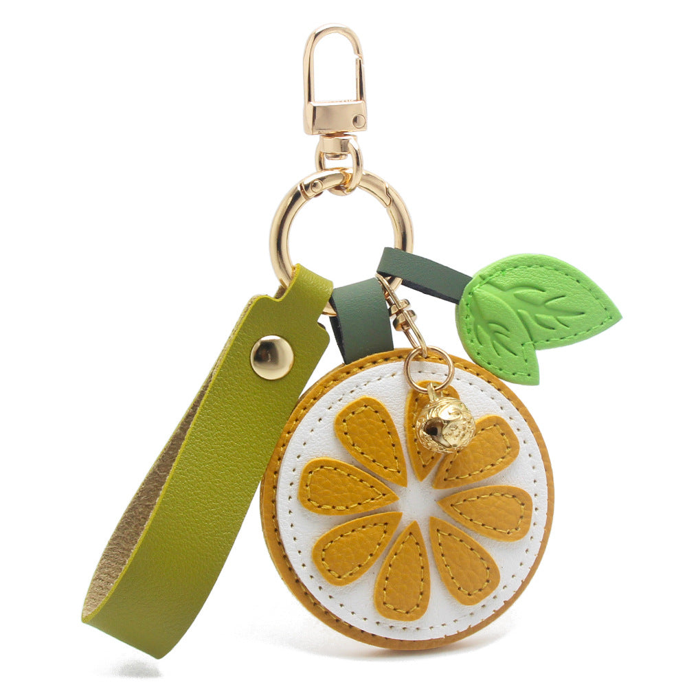 PU leather orange slice keychain wristlet bag charm wholesale