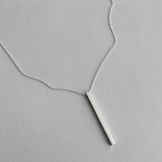 925 silver bar pendant necklace displayed on grey background, ideal for wholesale minimalist jewelry gift sets