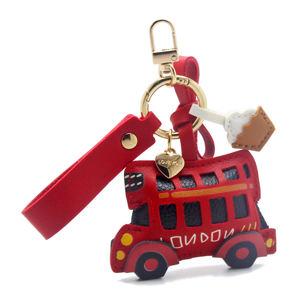 Red London bus PU leather keychain simple style bag charm cute purse accessory wholesale