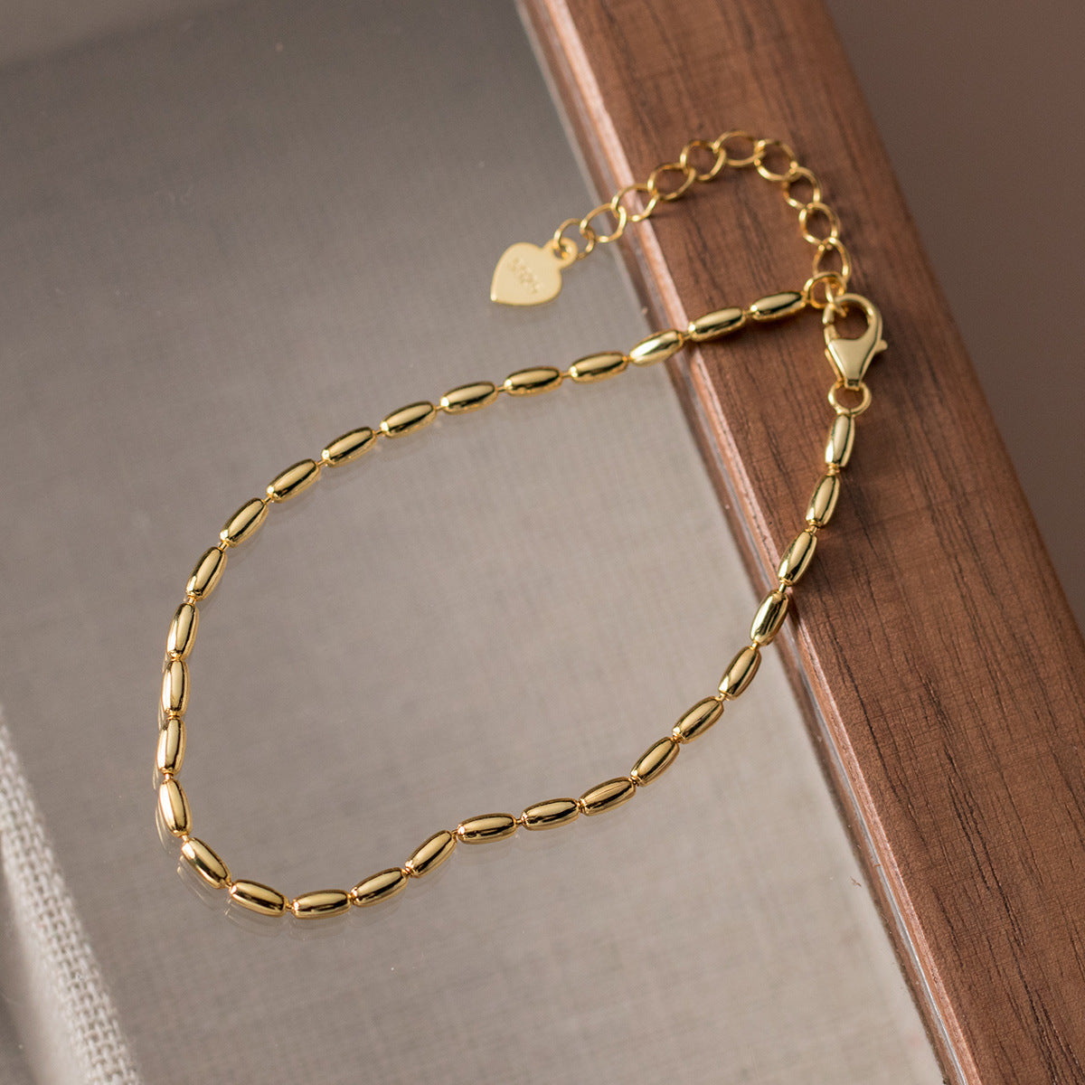 gold rice Beaded Bracelets 925 Sterling Silver