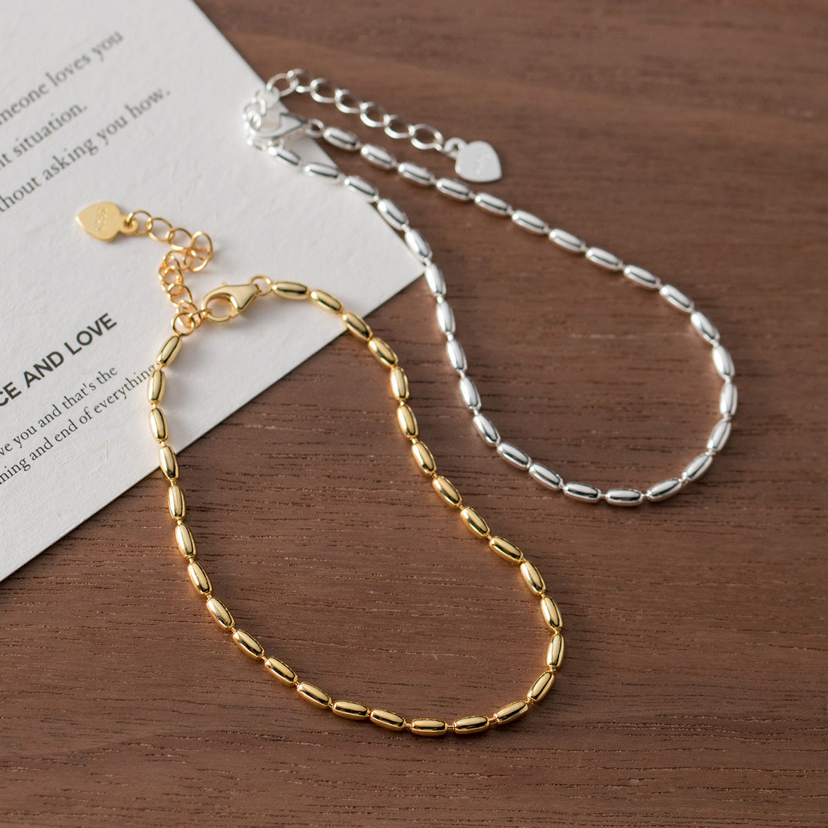 gold and silver rice Beaded Bracelets 925 Sterling Silver