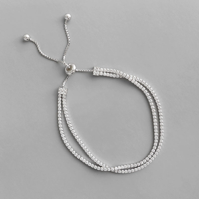 Wholesale 925 silver double layer CZ tennis bracelet silver adjustable design for women