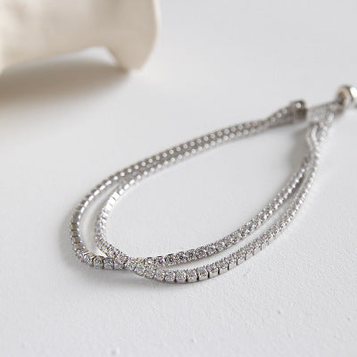 Wholesale silver and cubic zirconia tennis bracelet double layer minimalist jewellery