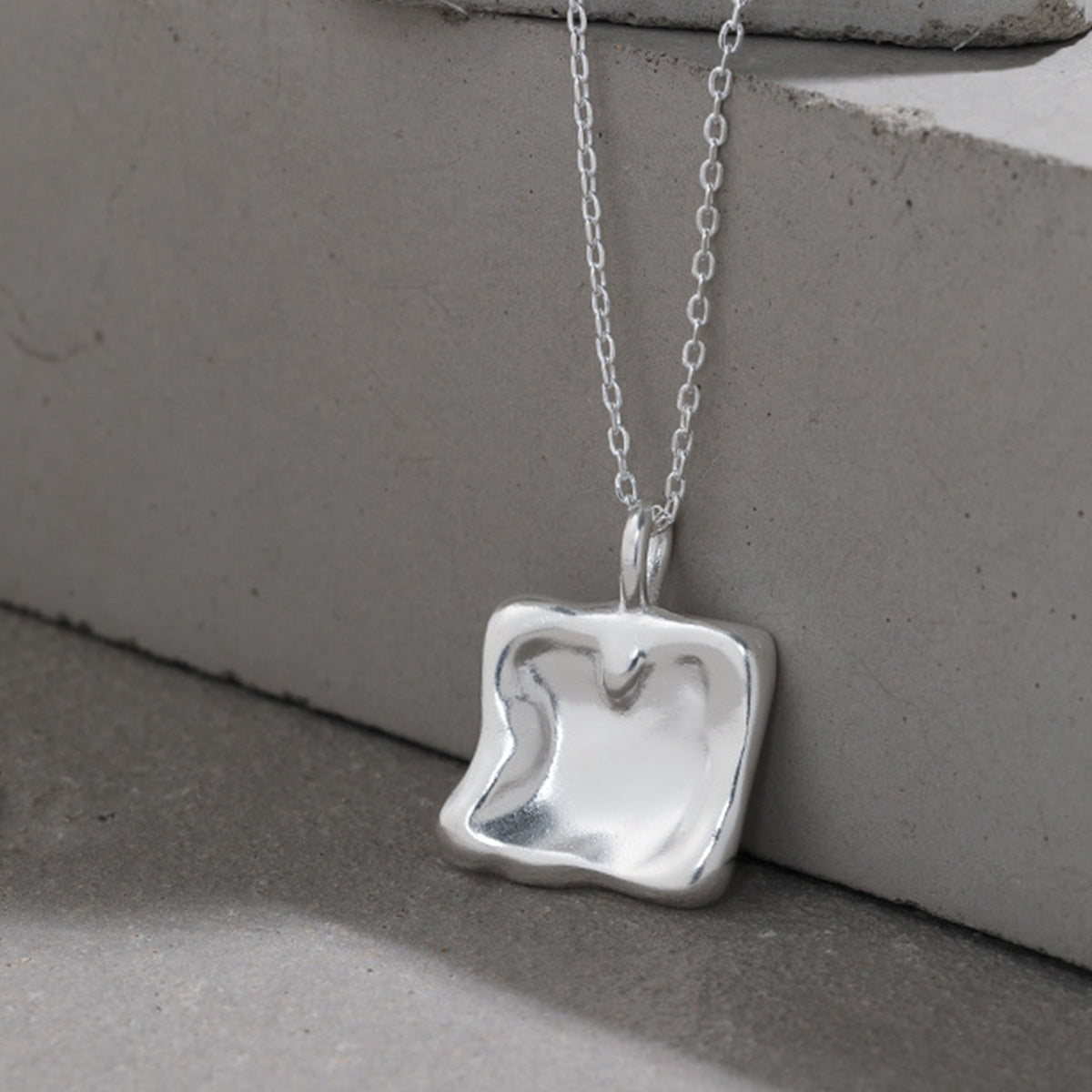 Silver square charm necklace with 925 silver chain ideal for minimalist jewelry wholesale collections