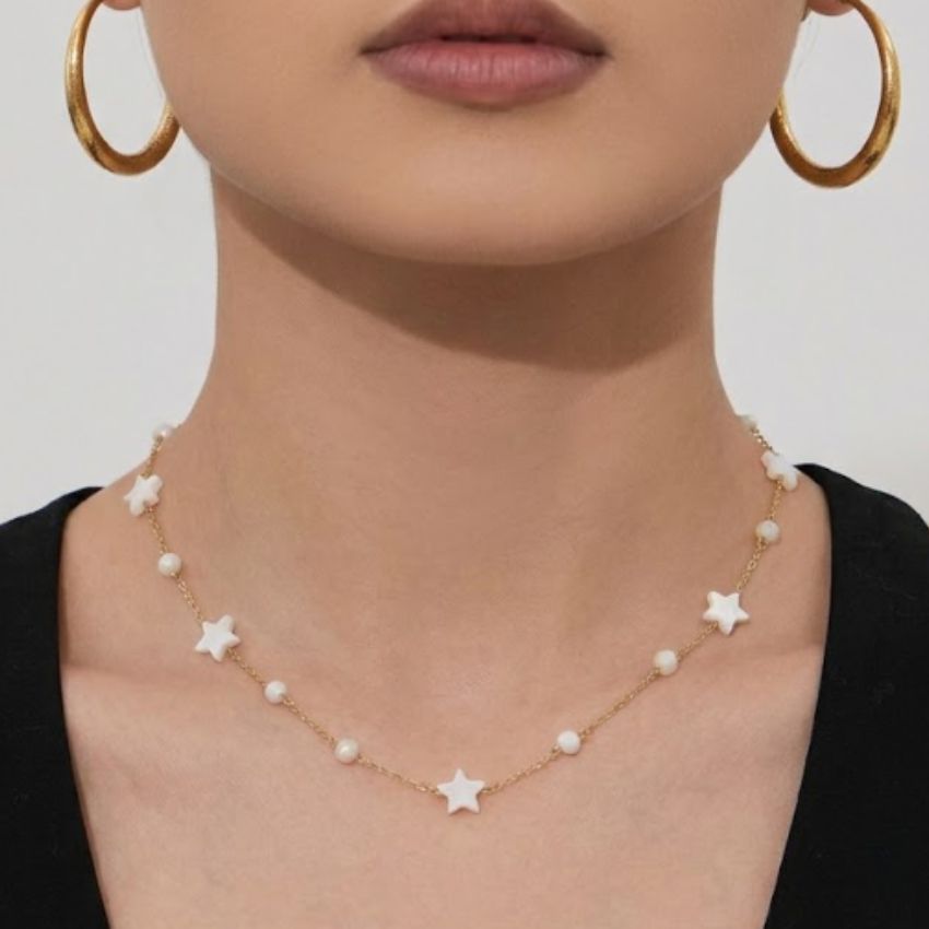 Star jewelry set on model shell star necklace gold tone stainless steel