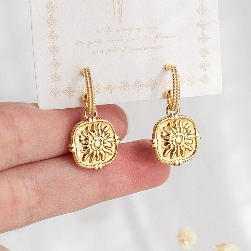vintage stainless steel sun drop stud earrings