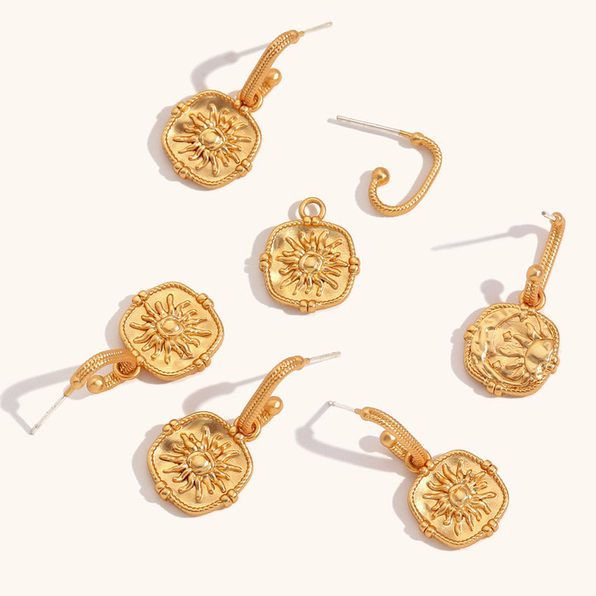 gold stainless steel sun drop stud earrings