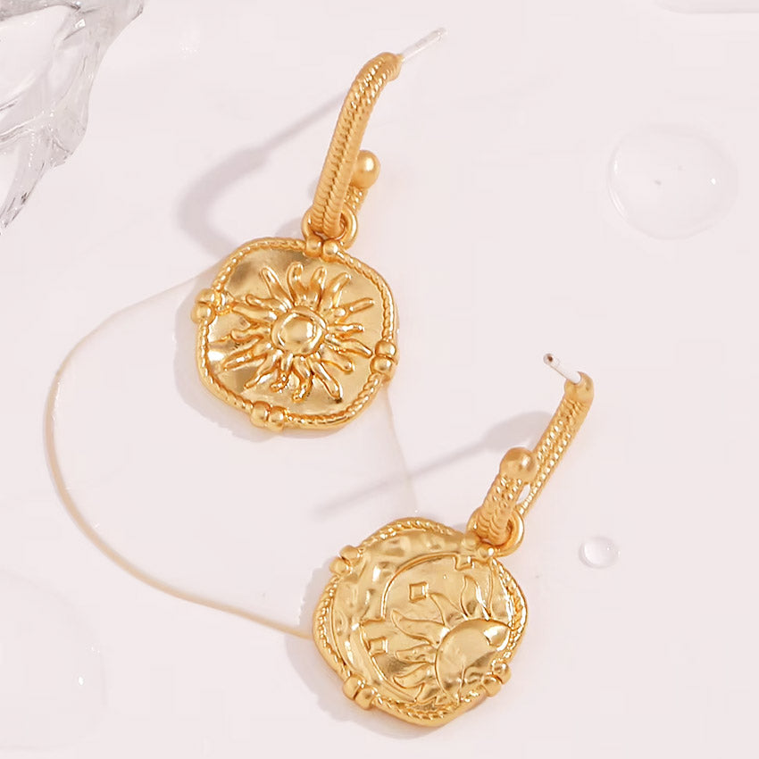 stainless steel pvd gold sun drop earrings