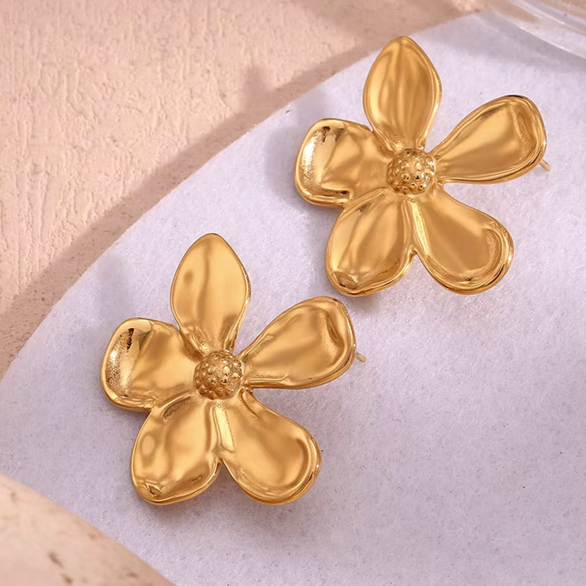 large stainless steel 18k gold daisy flower earrings