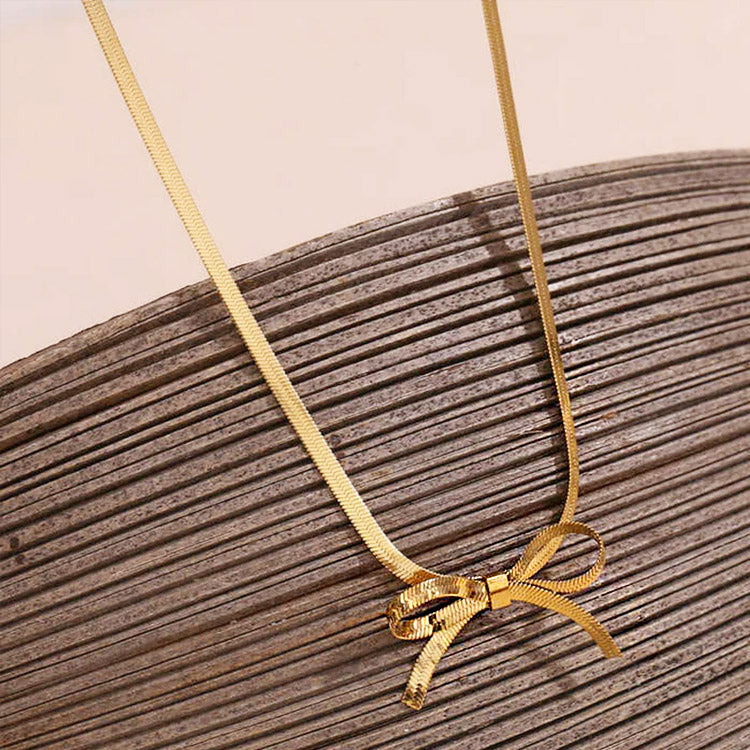 gold flat snake chain stainless steel choker bow necklace