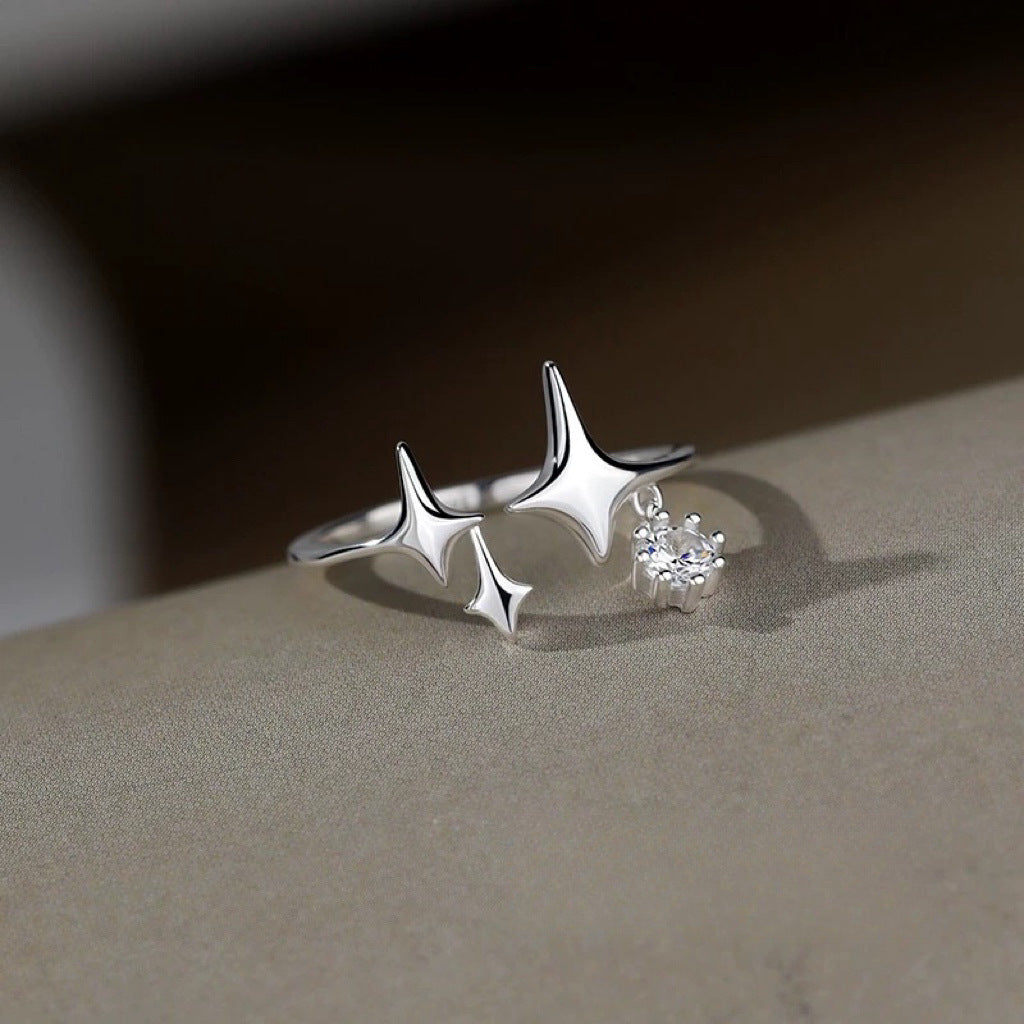 925 Minimalist Star Pendant Four-Point Star Index Finger Ring Set of 5