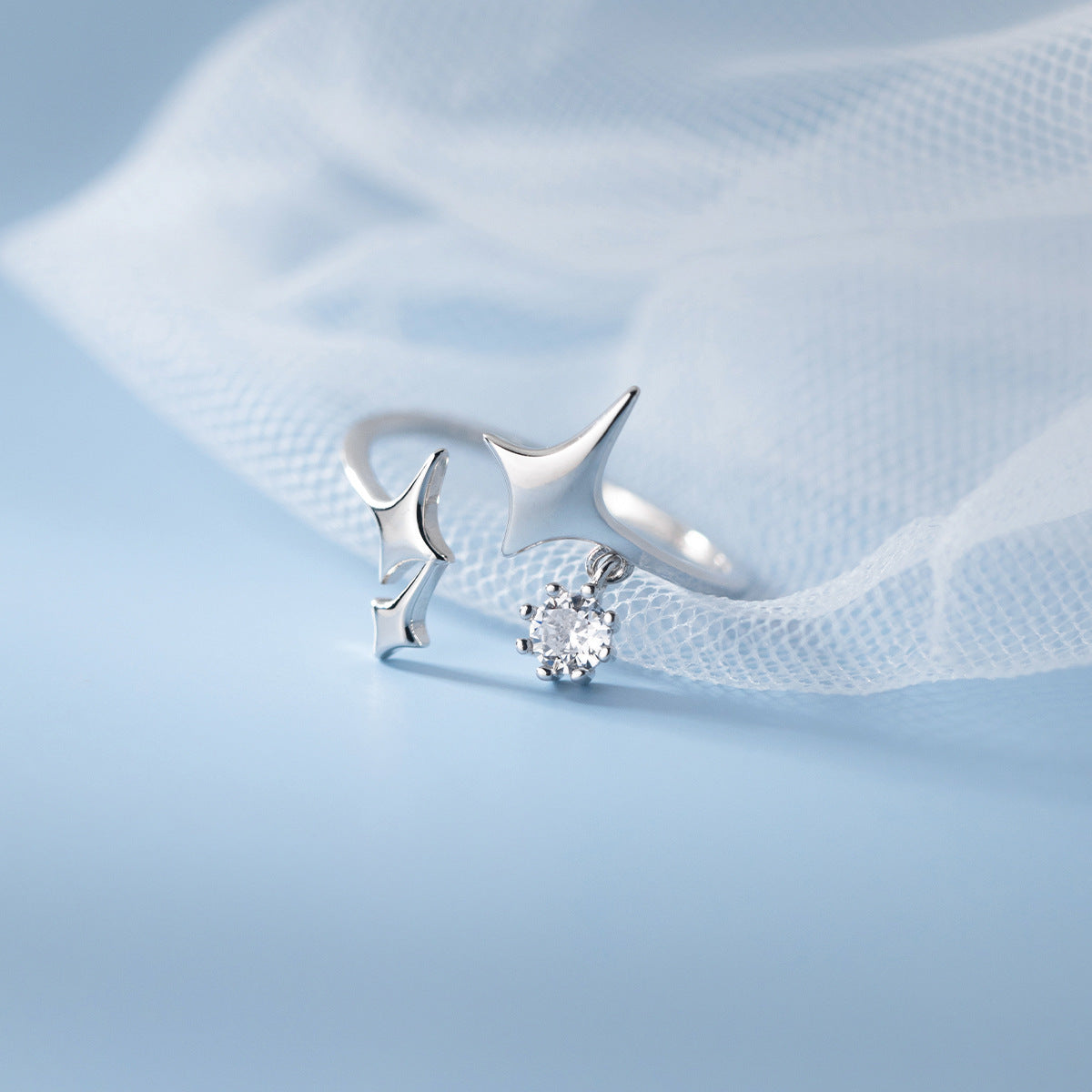 925 Minimalist Star Pendant Four-Point Star Index Finger Ring Set of 5