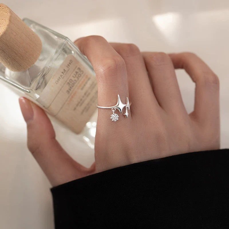 925 Minimalist Star Pendant Four-Point Star Index Finger Ring Set of 5
