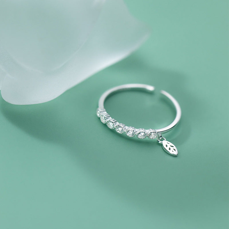 925 Sterling Silver Adjustable Ring with Cubic Zirconia Leaf Pendant Set of 5