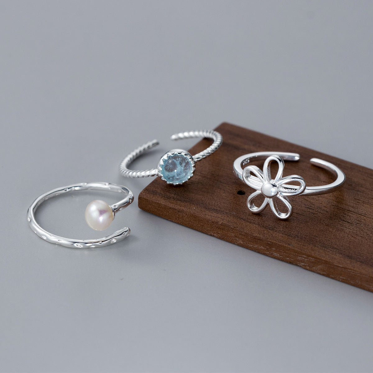 Sterling Silver Fresh Sweet Bloom Series Open Ring Set of 5
