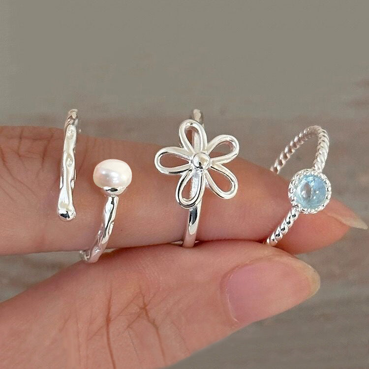 Sterling Silver Fresh Sweet Bloom Series Open Ring Set of 5