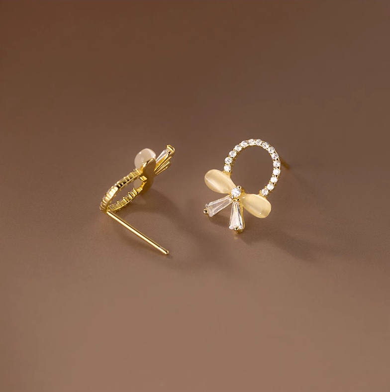 925 Sterling Silver Elegant French-Inspired Zirconia Butterfly Knot Earrings (5 Pairs)
