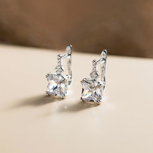925 Sterling Silver Geometric Square Cubic Zirconia Earrings (5 Pairs)