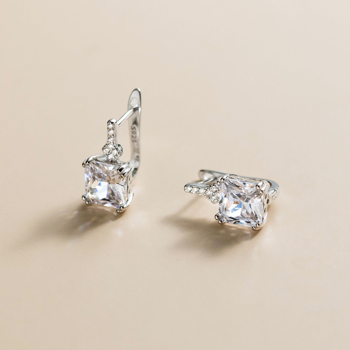 925 Sterling Silver Geometric Square Cubic Zirconia Earrings (5 Pairs)