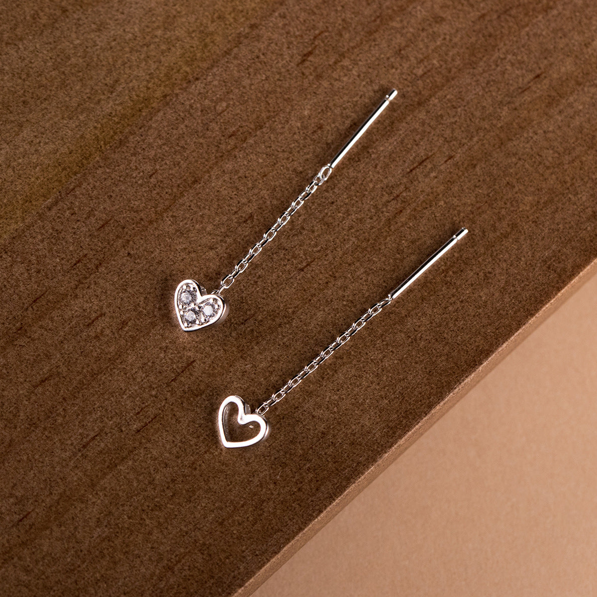 925 Sterling Silver Sweet Symmetrical Cubic Zirconia Heart Threader Earrings (5 Pairs)