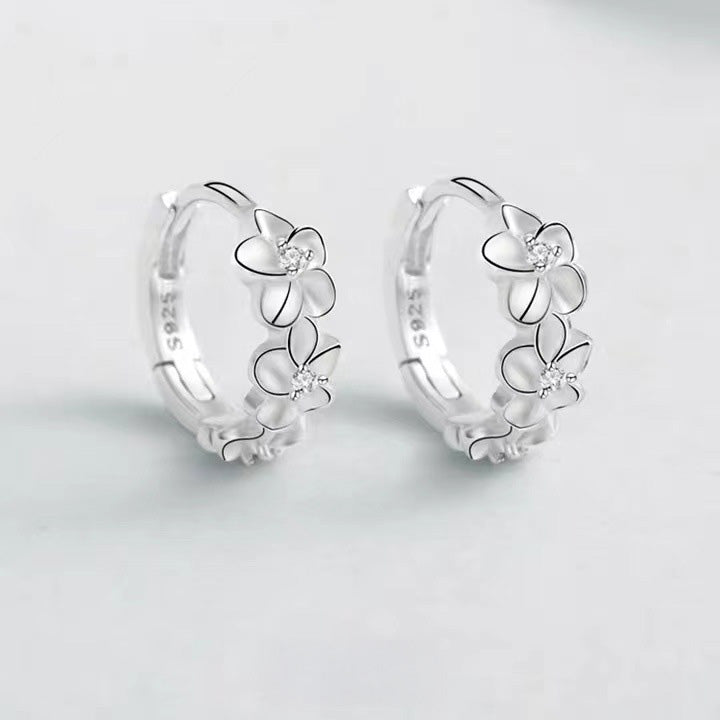 925 Delicate Camellia Flower Hoop Earrings (5 Pairs)