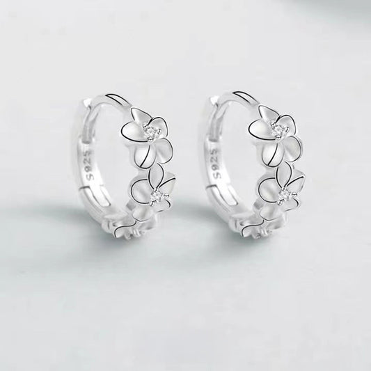925 Delicate Camellia Flower Hoop Earrings (5 Pairs)