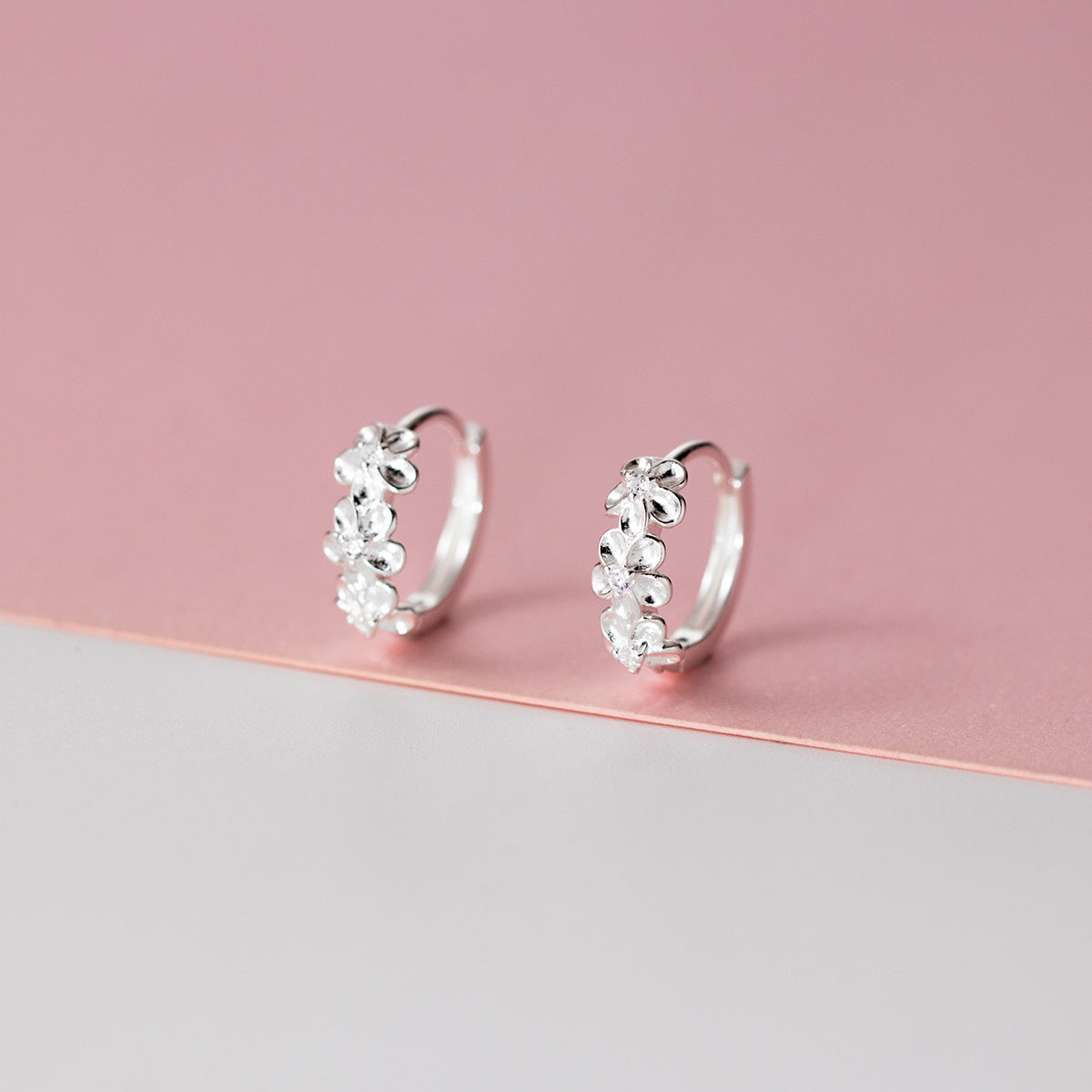 925 Delicate Camellia Flower Hoop Earrings (5 Pairs)