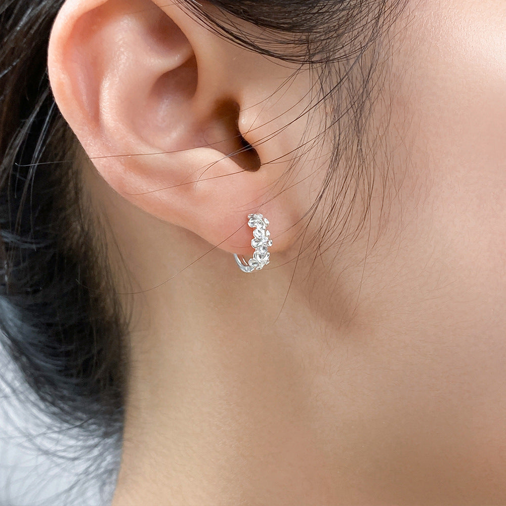 925 Delicate Camellia Flower Hoop Earrings (5 Pairs)