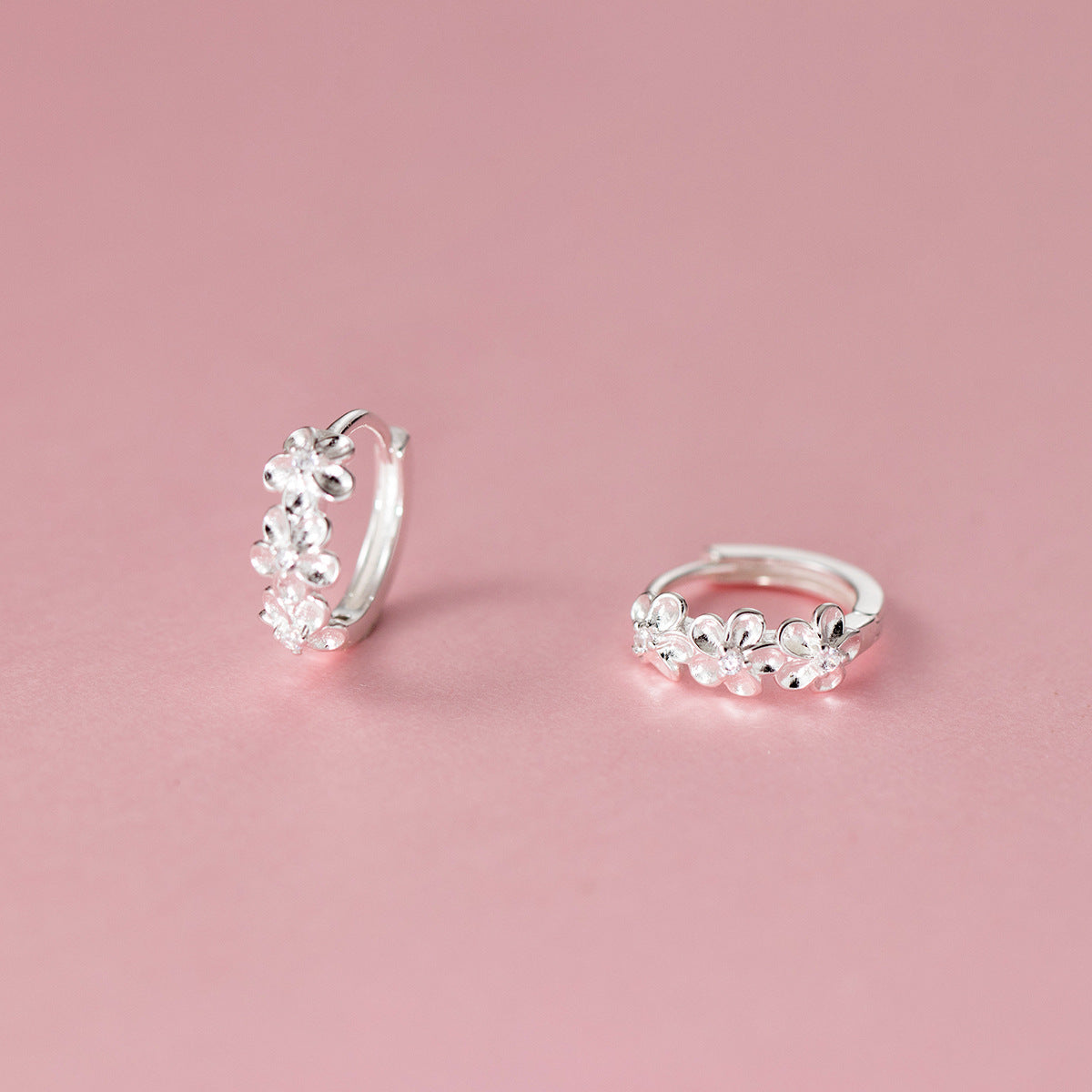 925 Delicate Camellia Flower Hoop Earrings (5 Pairs)