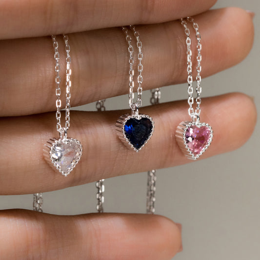 925 Sterling Silver Minimalist Sparkling Heart Pendant Necklace set of 5