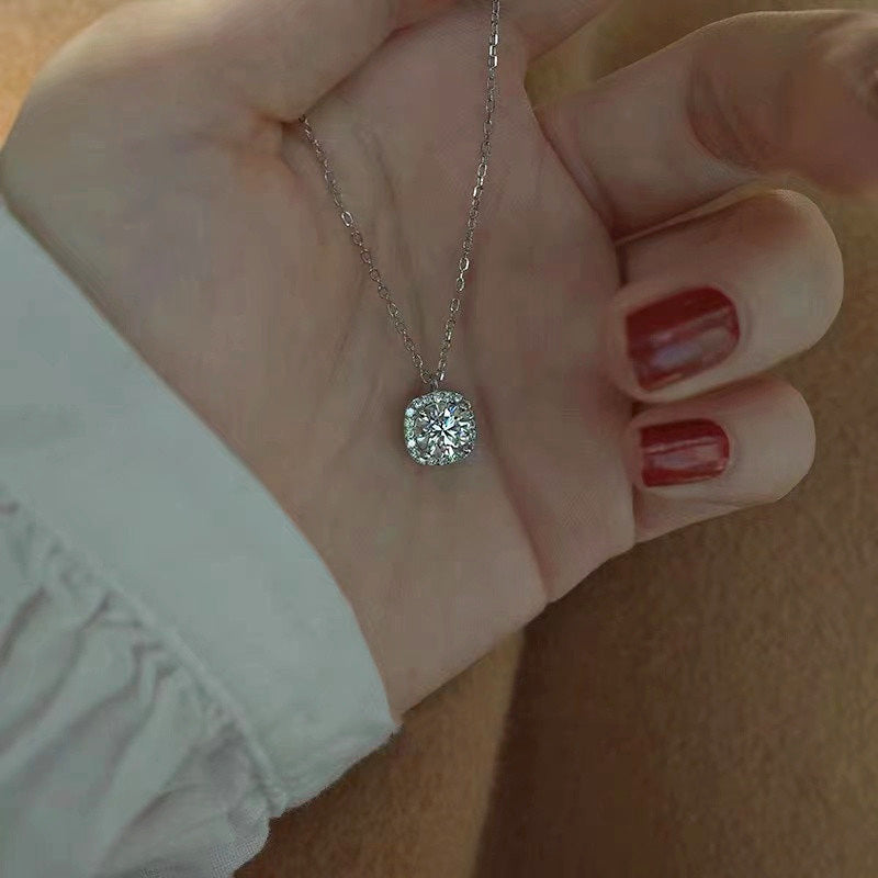 925 Sterling Silver Elegant Square Necklace with Cubic Zirconia Accent Set of 5