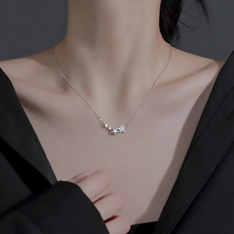 925 Sterling Silver Dainty Zircon Star Pendant Necklace Set of 5