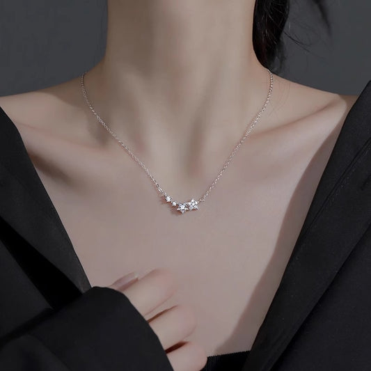 925 Sterling Silver Dainty Zircon Star Pendant Necklace Set of 5