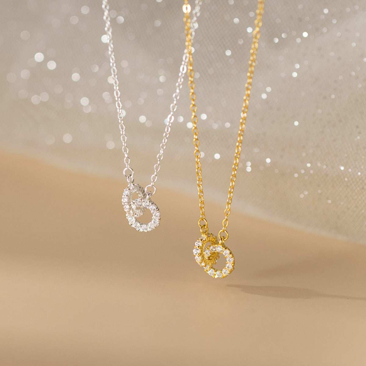 Infinity Bond Sterling Silver Interlocking Double Ring Necklace Set of 5