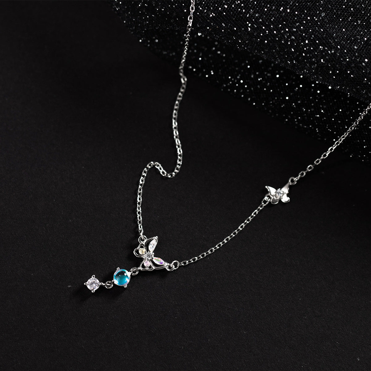 925 Sterling Silver Iridescent Zircon Butterfly Necklace Set of 5