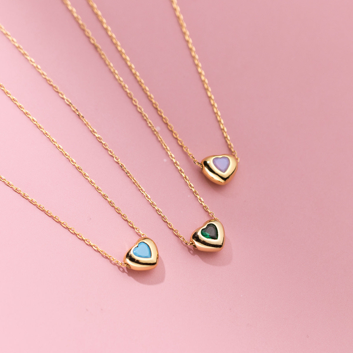 925 Sterling Silver Sparkling Heart Zircon Pendant Necklace Set of 5